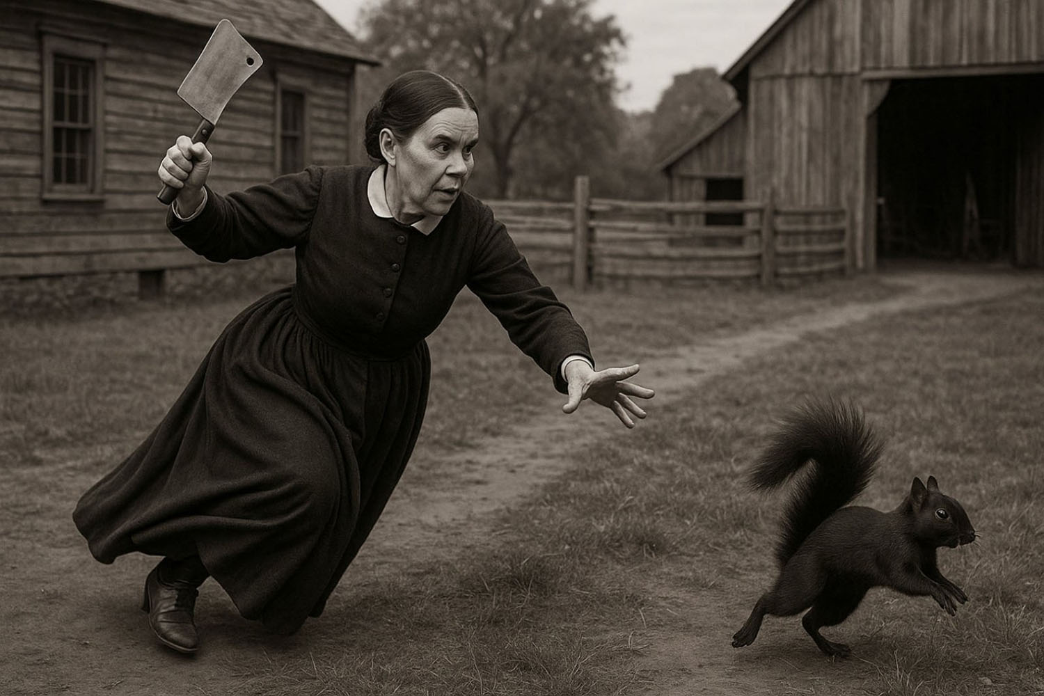 Ellen White chasing a black squirrel for James' dinner (Artist: Pavle Simovic)