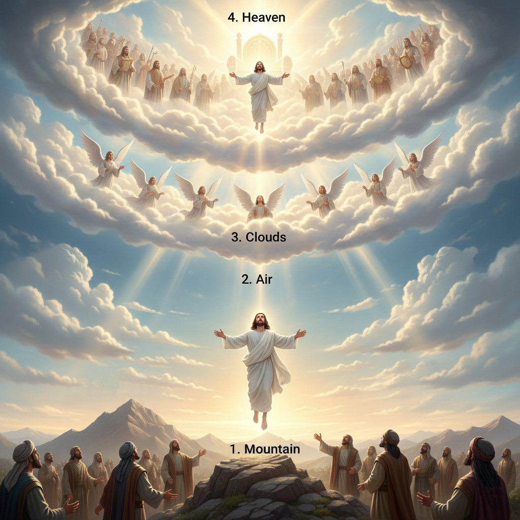 4-stage Ascension of Jesus: Mountain ==> Air ==> Clouds ==> Heaven