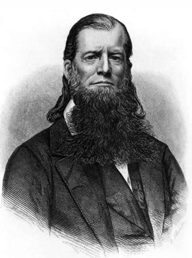 Portrait of James Caleb Jackson showing a bearded man in 19th century formal attire, with his signature'Yours truly, James C. Jackson, M.D.' below