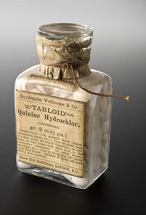 Bottle of quinine hydrochloride tablets, London, England. Credit: Science Museum, London. Wellcome Images images@wellcome.ac.uk http://wellcomeimages.org. Copyrighted work - Creative Commons licence 4.0